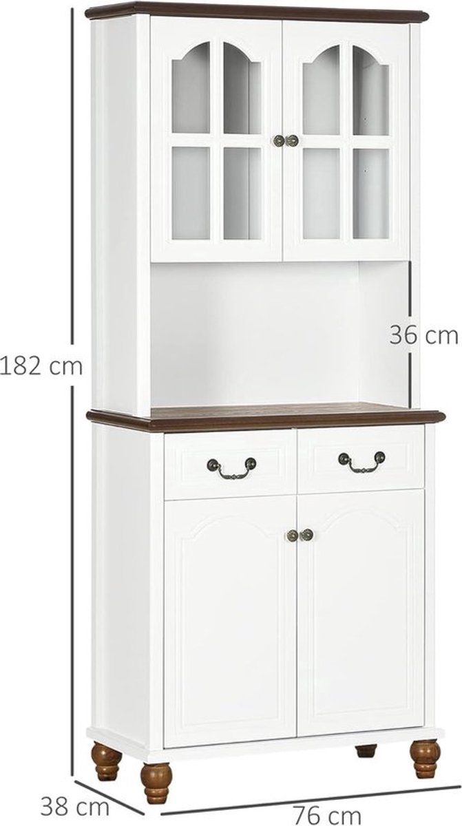 Keukenkastje – Keukenbuffet – Opbergkast – Vitrinekast – Dressoir – Met 4 Deuren en 2 Lade
