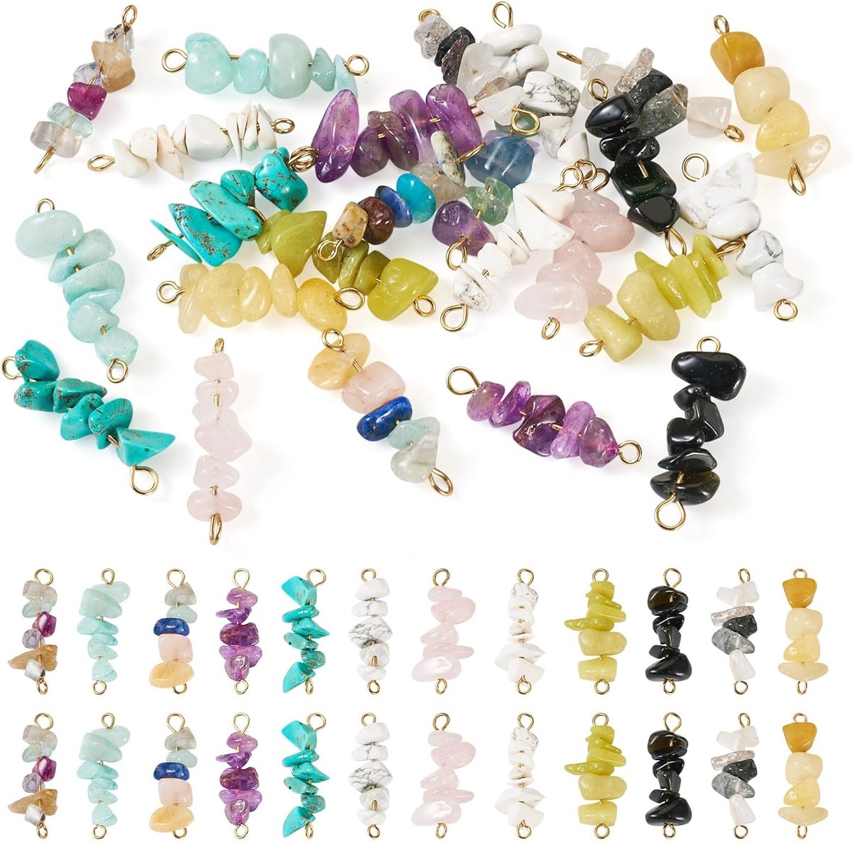 SnelShoppen - 24 Stuks Kristal Gemstone Connectoren - Irregulaire Natuurlijke Steen Charms voor Sieraden Maken - Perfect voor Kettingen, Enkelbandjes,