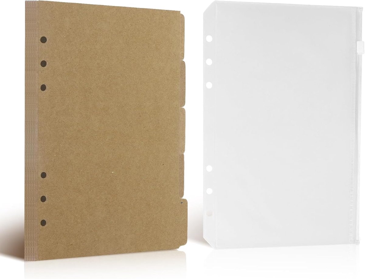 SnelShoppen - 20 Vellen A5 Kraft Papier Mappen, Ringband Scheidingsbladen 6 Gaten, 20.8 x 15 x 0.1 cm, Robuust en Licht, Perfect voor School, Kantoor
