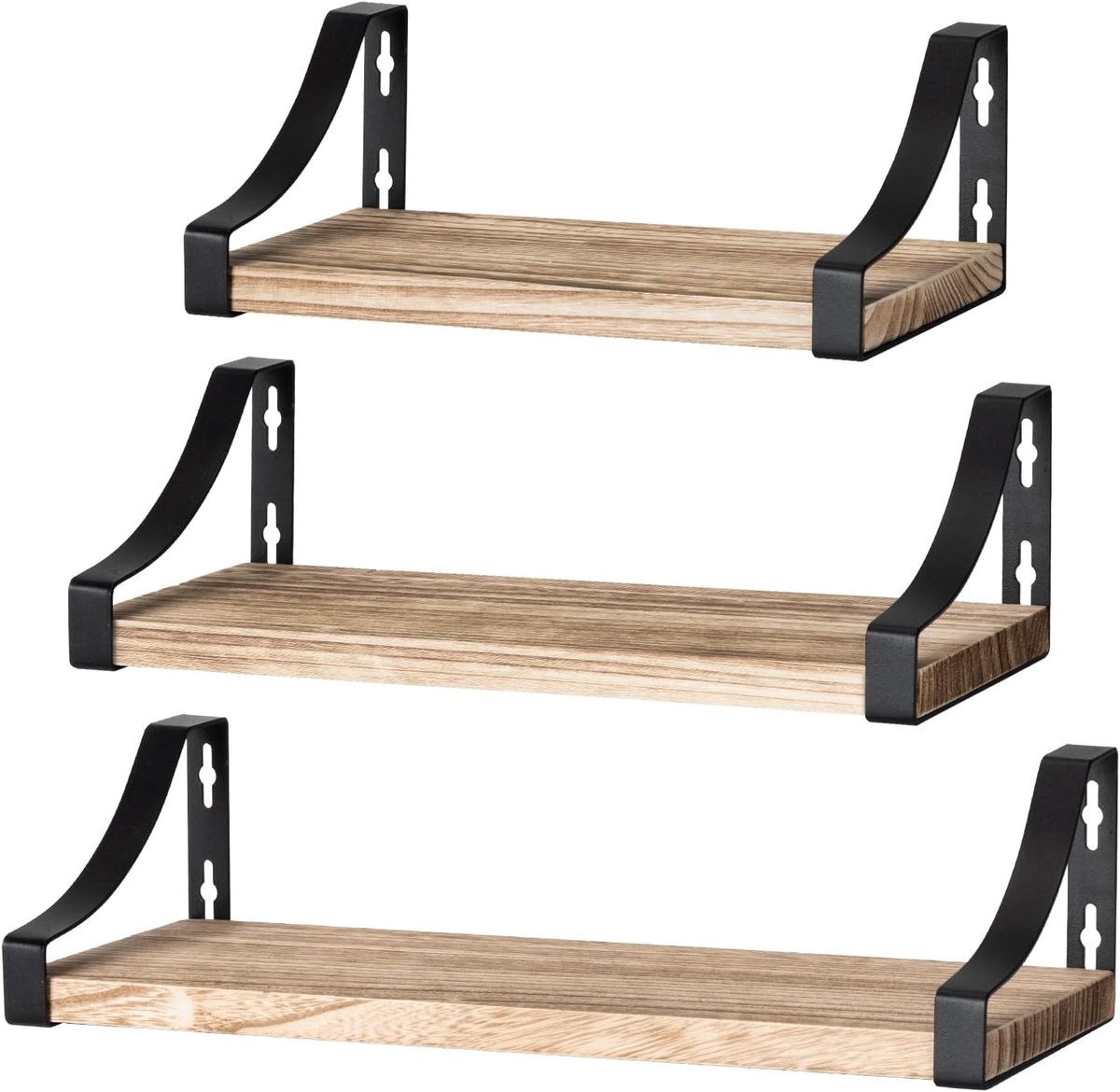 SnelShoppen - Set van 3 Zwevende Houten Planken 15 cm Diepte, 42 x 36 x 29 cm - Ideaal voor Badkamer, Slaapkamer, Woonkamer, Keuken en Thuiswerk - Lic