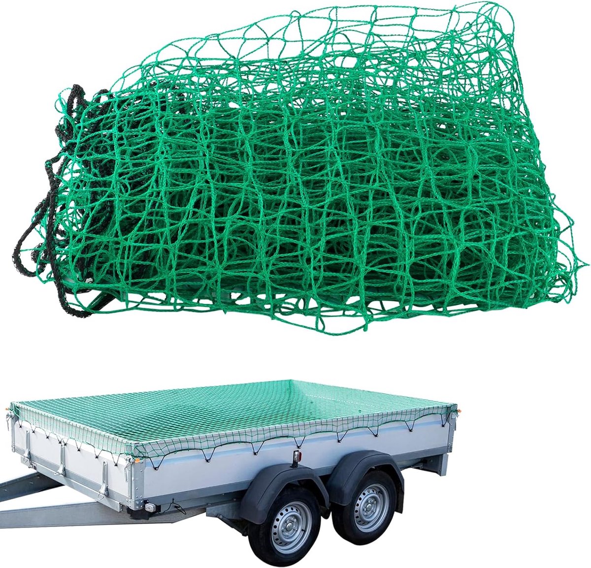 SnelShoppen - Trailer Net 2 x 3 m, Cargo Beveiligingsnet, Veiligheid Net voor Aanhangwagen, Laadbescherming (Groen) van Hoogwaardige Polyethyleen
