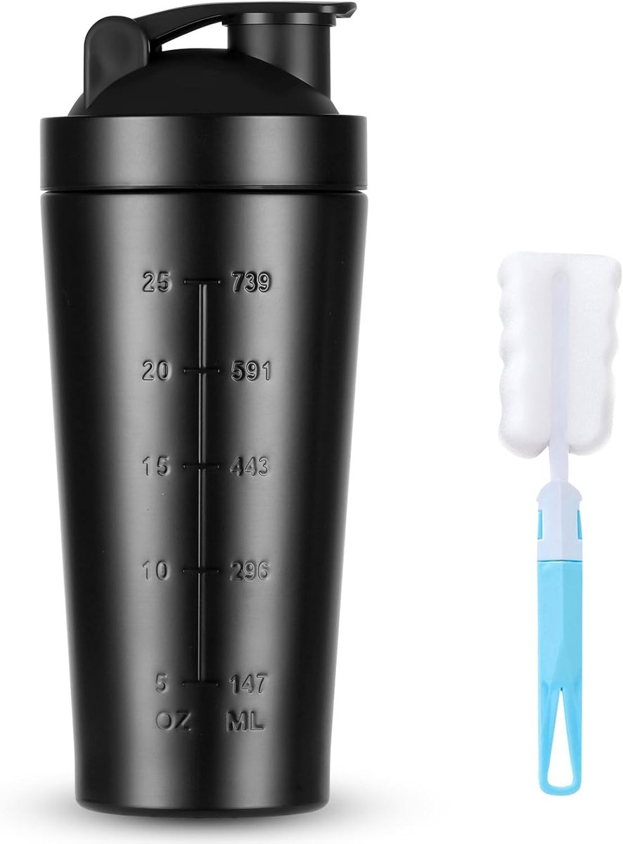 SnelShoppen - RVS Protein Shaker 900 ml - Roestvrijstalen Mixfles voor Eiwitshakes, Smoothies, Sportdranken - Ideaal voor Outdoor, Camping, Fitness, K