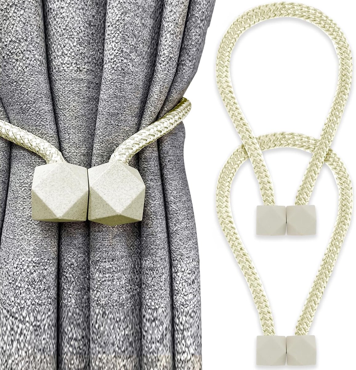 SnelShoppen - Pack van 2 Beige Magnetische Verstelbare Gordijnhouders - Decoratieve Gordijnaccessoires voor Binnen en Buiten - Perfect voor Woonkamer,
