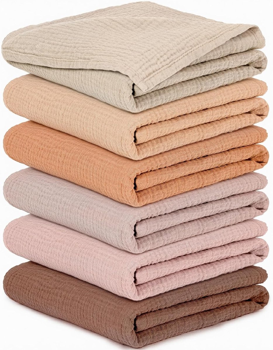 SnelShoppen - Musselintücher Baby Set van 6 - 100% Katoen Borstvoeding Doeken 60x60 cm - Zacht, Ademend en Zeer Absorberend - Perfect voor Jongens en