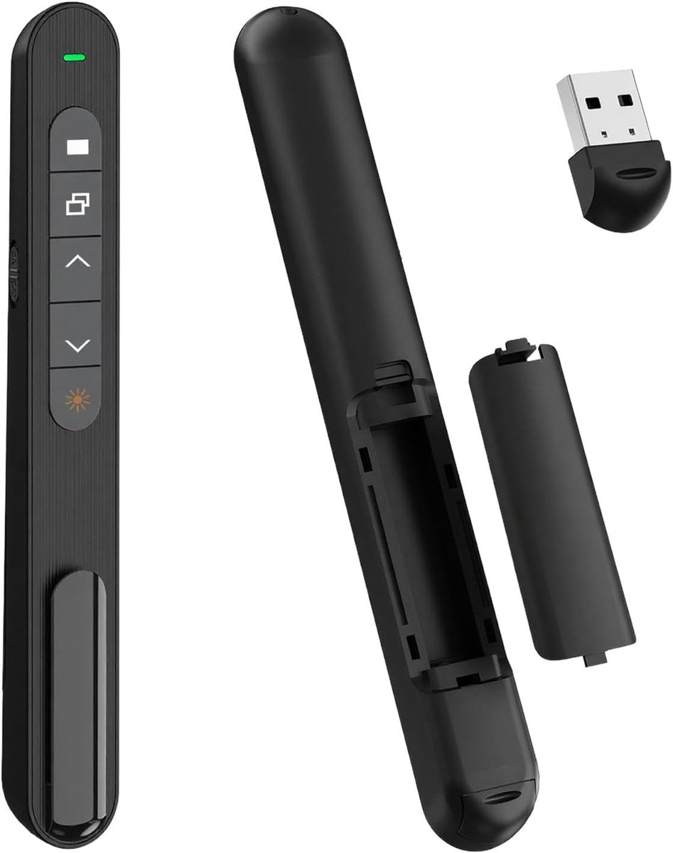 SnelShoppen - Draadloze Presentatie Clicker - 2.4G Hz Remote Control Presenter met Hyperlink & Volume voor PowerPoint, Keynote, Mac, PC, Laptop - Plug