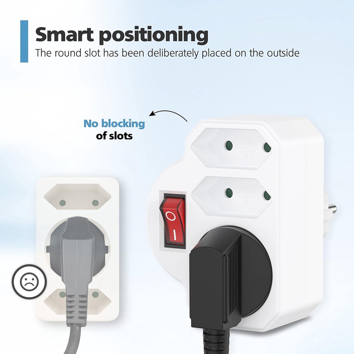 SnelShoppen - 2x Meerdere Stekkerdoos Wit met Schakelaar - Stekkeradapter met Kindveiligheidslock - 3-Weg Multi Plug 3680W - 2x Euro en 1x Schuko - Id