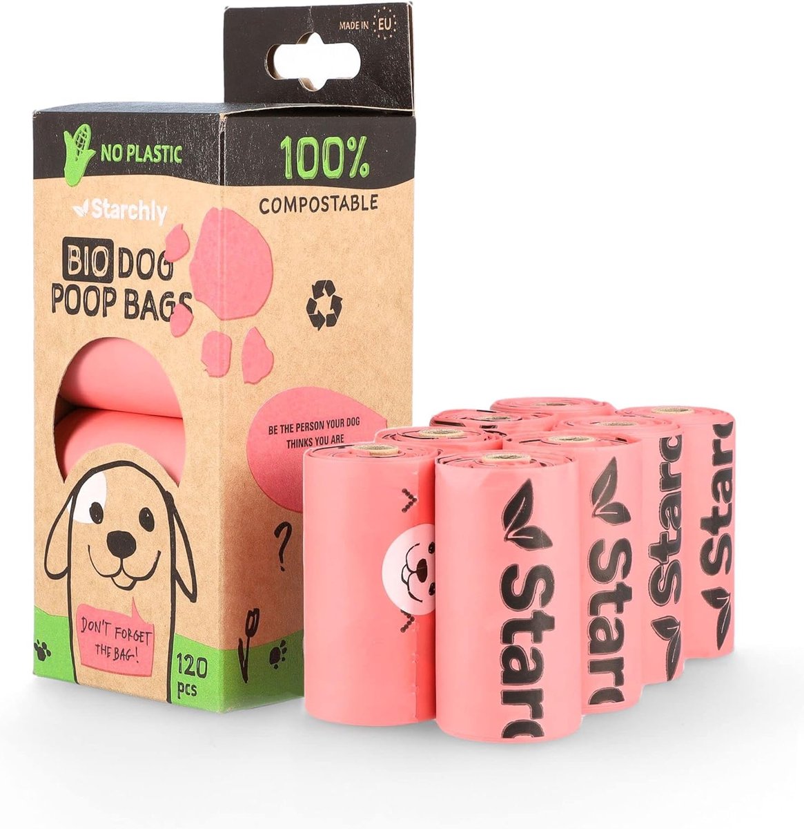 SnelShoppen - 120 Stuks Biologisch Afbreekbare Hondenpoepzakjes Eco-Vriendelijk Roze Lekvrij - Perfect voor Wandelen met Honden