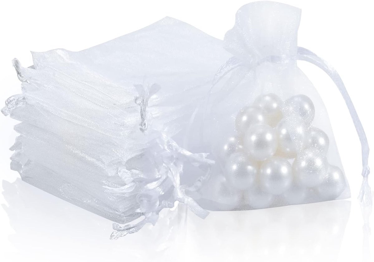 SnelShoppen - 50 Stuks Organza Gift Bags 7x9cm Wit - Perfect voor Trouwen, Kerst, Verjaardag, Jubileum, Party Favors, Cadeauzakjes voor Kleine Geschen