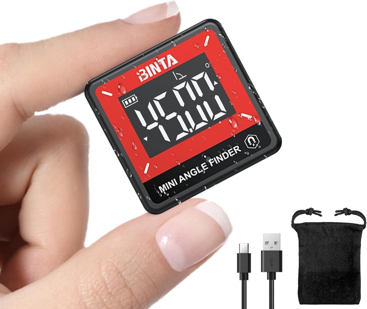 SnelShoppen - Digitale Hoekmeter Met Magnetische Bevestiging, Oplaadbaar, IP54 Waterdicht, Compact en Lichtgewicht, Precisie Inclinometer voor Houtbew
