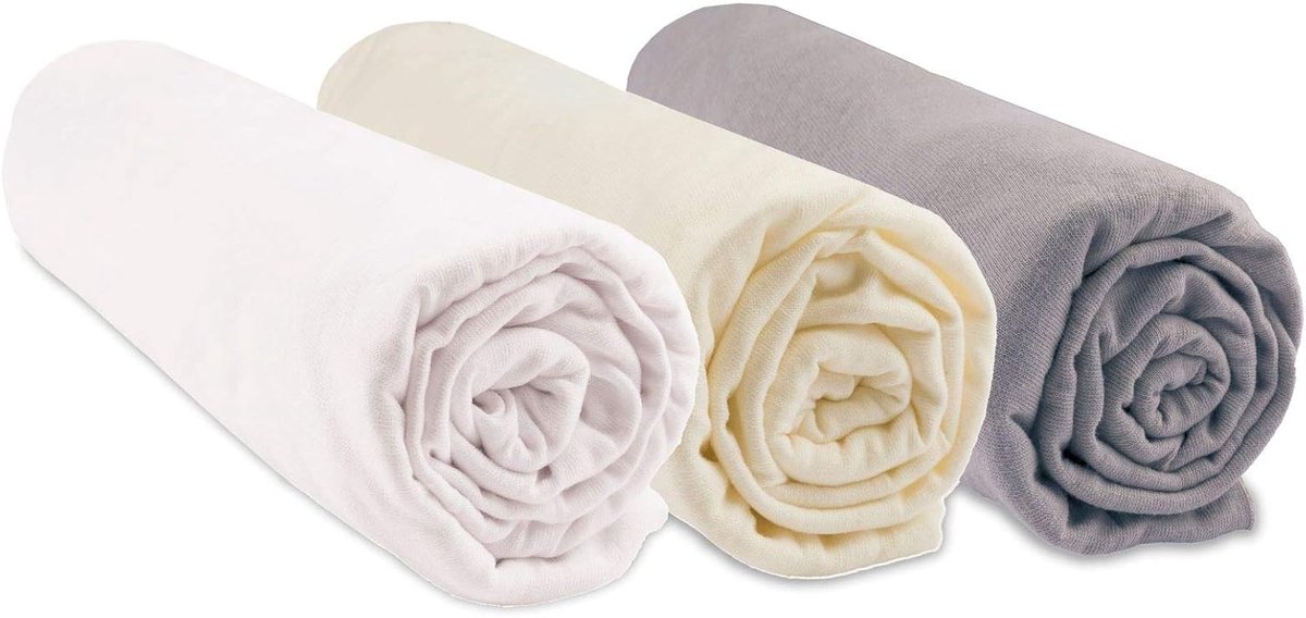 SnelShoppen - Set van 3 Ovale Hoeslakens voor Wieg 32 x 72 cm - Hazelnootwit en Ecru - 100% Biologisch Katoen - GOTS en Oeko Tex Gecertificeerd - Perf