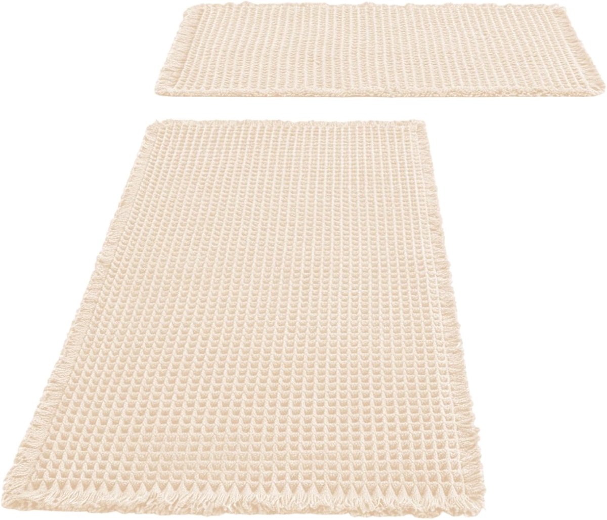 SnelShoppen - Badkamer Tapijt Set 2 Stuks (46 x 77 cm + 43 x 24 cm), Wasbaar en Antislip Boho Badmat, Badkamermat voor Badkamer, Woonkamer, Wasruimte,