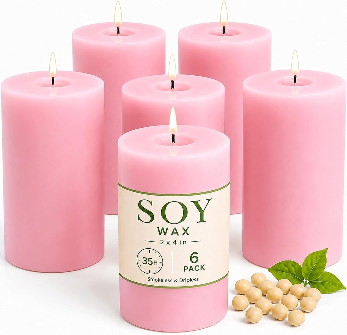 SnelShoppen - Soy Pillar Candles 210 Uren Handgegoten Roze Geurloze Pijlerkaarsen voor Valentijnsdag, Natuurlijke Soja Kaars voor Thuis, Bruiloft, Roo