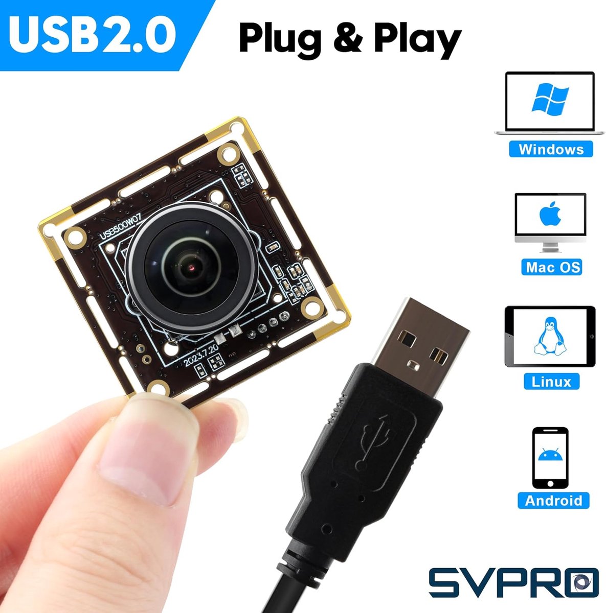 SnelShoppen - 5MP USB Camera Module met M12 Fisheye Lens - Ultra Wide-Angle 200° Webcam voor PC, Laptop, Jetson Nano - IMX335 Low Light Beveiligingsca