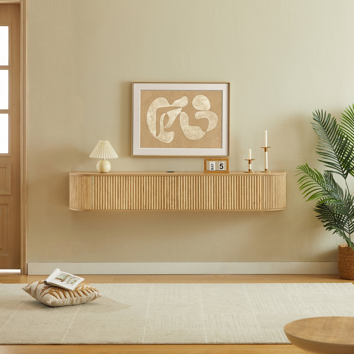 Clruro Tv-meubel - 180 × 32 × 30 cm - Wandmodel - met Kabeldoorvoer - Spaanplaat en MDF