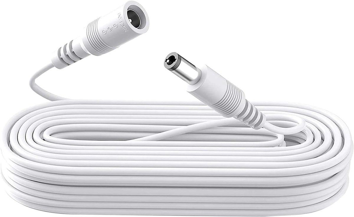 SnelShoppen - 5m DC Extension Cable 12V, 5.5mm x 2.1mm Power Adapter Kabel voor CCTV, Router, LED Strip, Printer - Wit