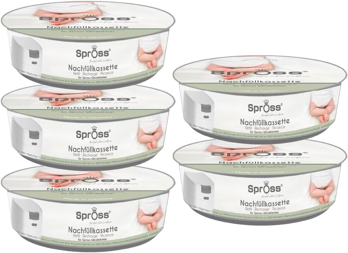 SnelShoppen - Refill cassettes voor luieremmer - 5 stuks - Geurwerende folie - Hygiënische luierverwijdering - Tot 190 luiers per cassette - Ideaal vo