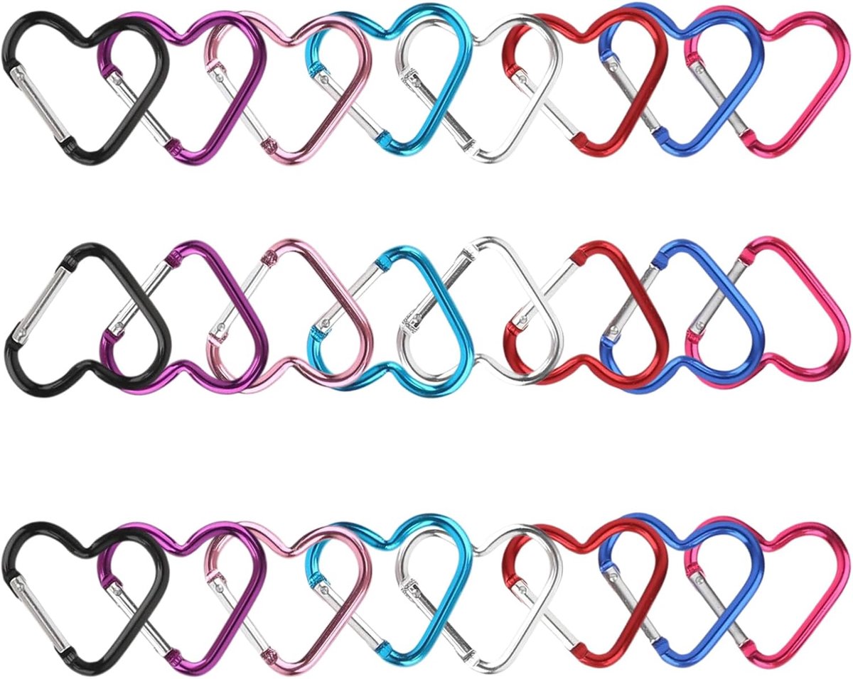 SnelShoppen - Carabiner Haak Hart 24 Stuks Kleine Aluminium Carabiners Set voor Sleutelhanger, Wandelen, Bergbeklimmen, Kamperen, Vissen