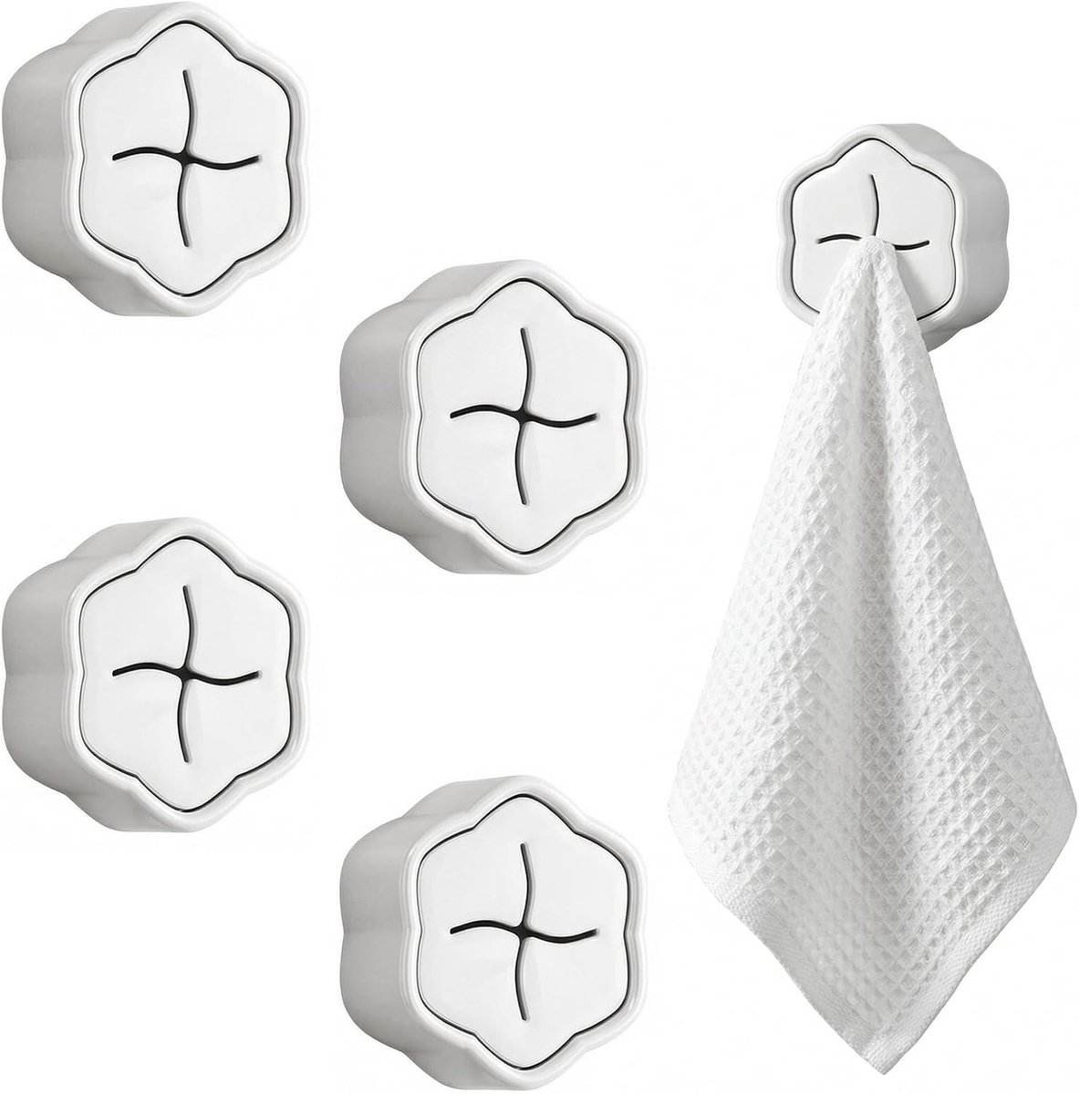 SnelShoppen - 4 stuks zelfklevende theedoekhouders voor keuken en badkamer, zonder boren, ABS theedoek clips, multifunctionele keukenhanddoekhouder, i