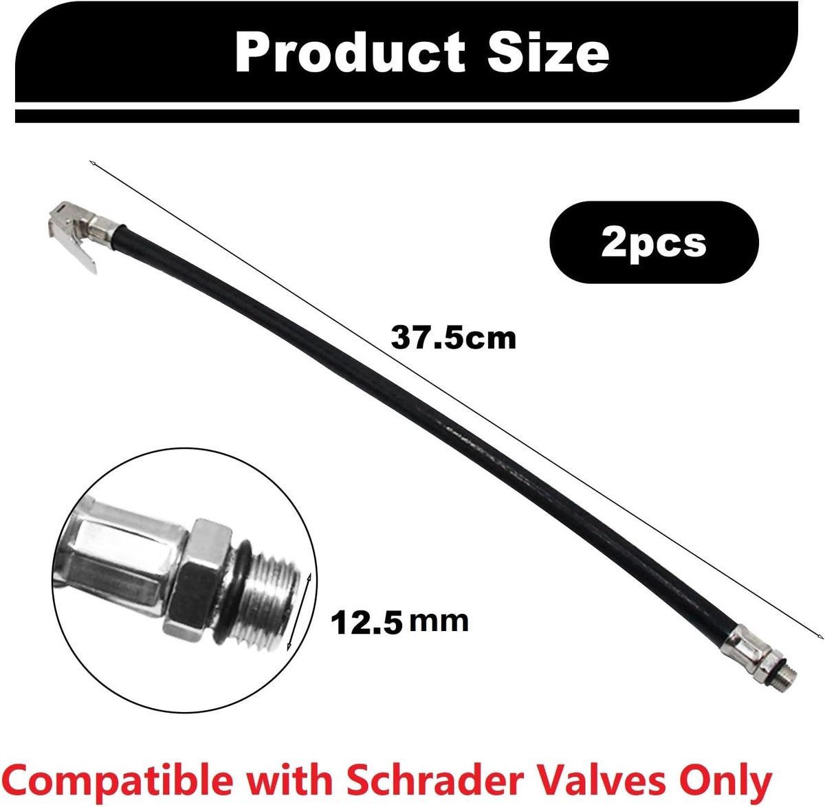 SnelShoppen - Ventilverlängeringsset 2 Stuks - Universele Reifenfüllschlauch 37,5 cm voor Luftpomp, Kompressor, Auto, Fiets, Motor, Ventilverlenger