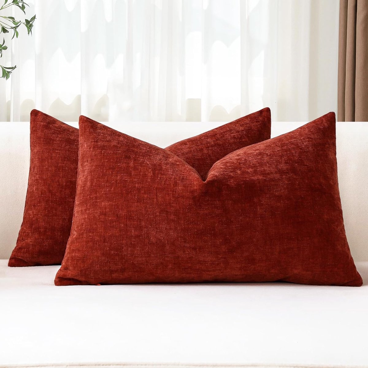 SnelShoppen - Set van 2 Chenille Kussenslopen, Decoratieve Zachte Kussenhoezen, Moderne Pillows voor Sofa en Woonkamer, 30 x 50 cm, Rustkleur, Ideaal