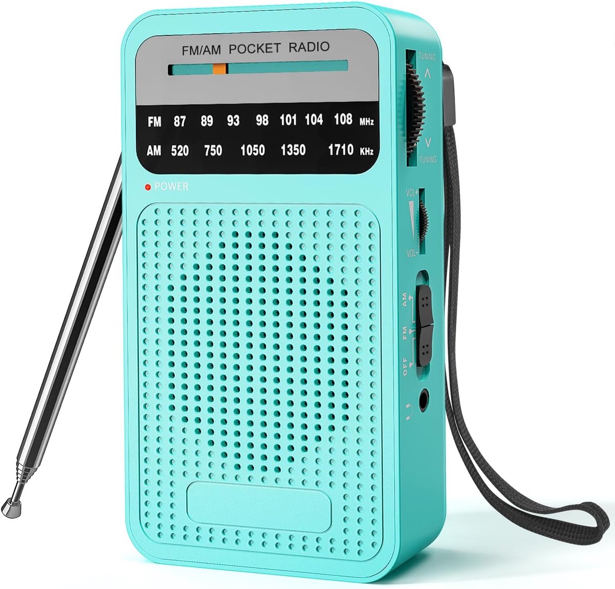 SnelShoppen - Draagbare AM/FM Radio met Sterke Ontvangst, Batterijgevoed Pocket Radio met Hoofdtelefoonaansluiting, Ideaal voor Buiten, Camping, Noodg