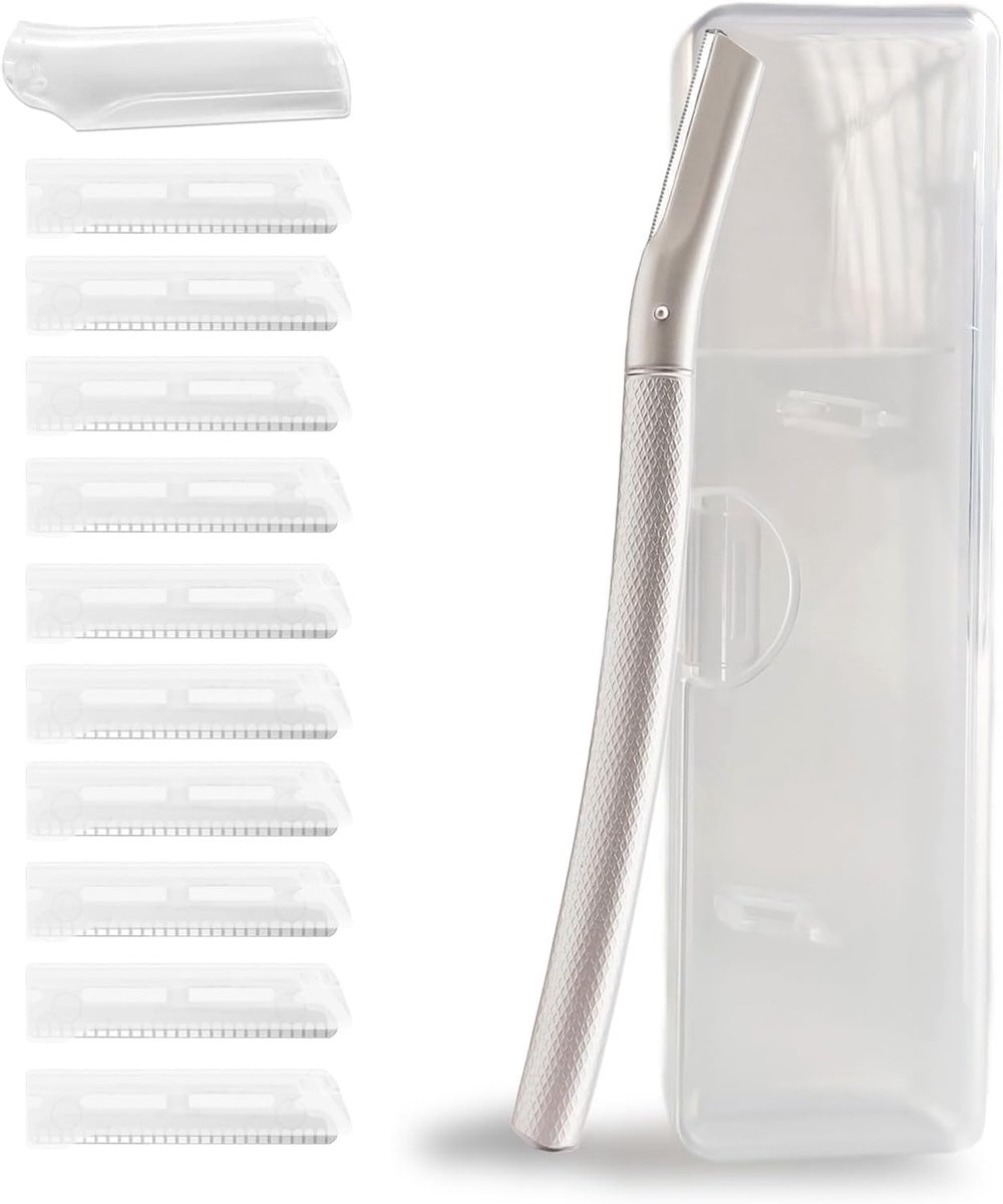 Thijox - Handmatig Wenkbrauwscheermes met 10 Roestvrijstalen Messen, Draagtas, Duurzaam en Elegant Ontwerp, Scherp Zilveren Lemmet voor Perfecte Wenkb