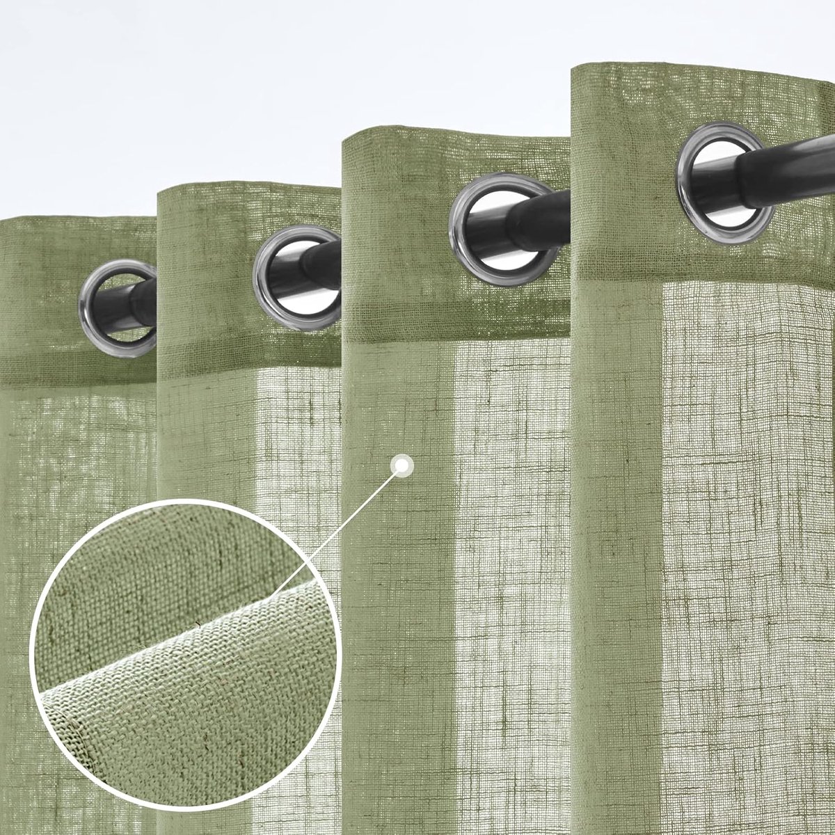 SnelShoppen - Set van 2 Transparante Linnen Gordijnen met Oogjes, Moderne Interieur Gordijnen voor Slaapkamer, Woonkamer en Raam, 140x225 cm, Groen