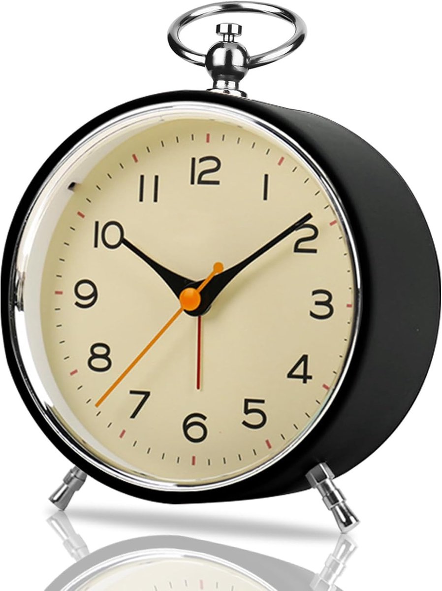 SnelShoppen - Retro Analoge Alarmklok 11 cm, Geen Tikken, Snooze, Nachtlampje, Batterij-Operated, Geluid voor Diepe Slapers, Voor Kinderen en Senioren