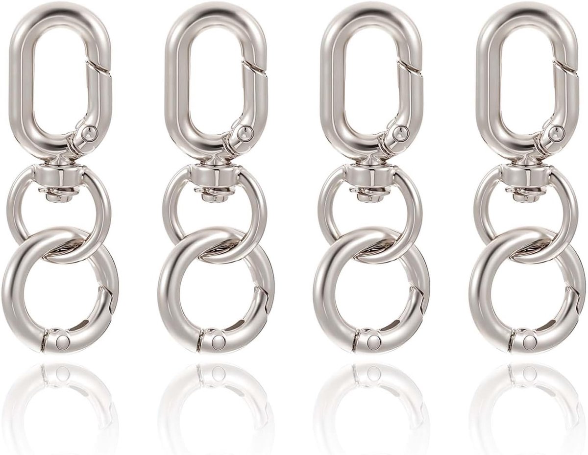 SnelShoppen - 4 Pcs Twist Lock Clips met Dubbele Poort, Sleutelhanger Carabiner Metaal, Voor DIY Werk, Lanyards, Tassen, Silver