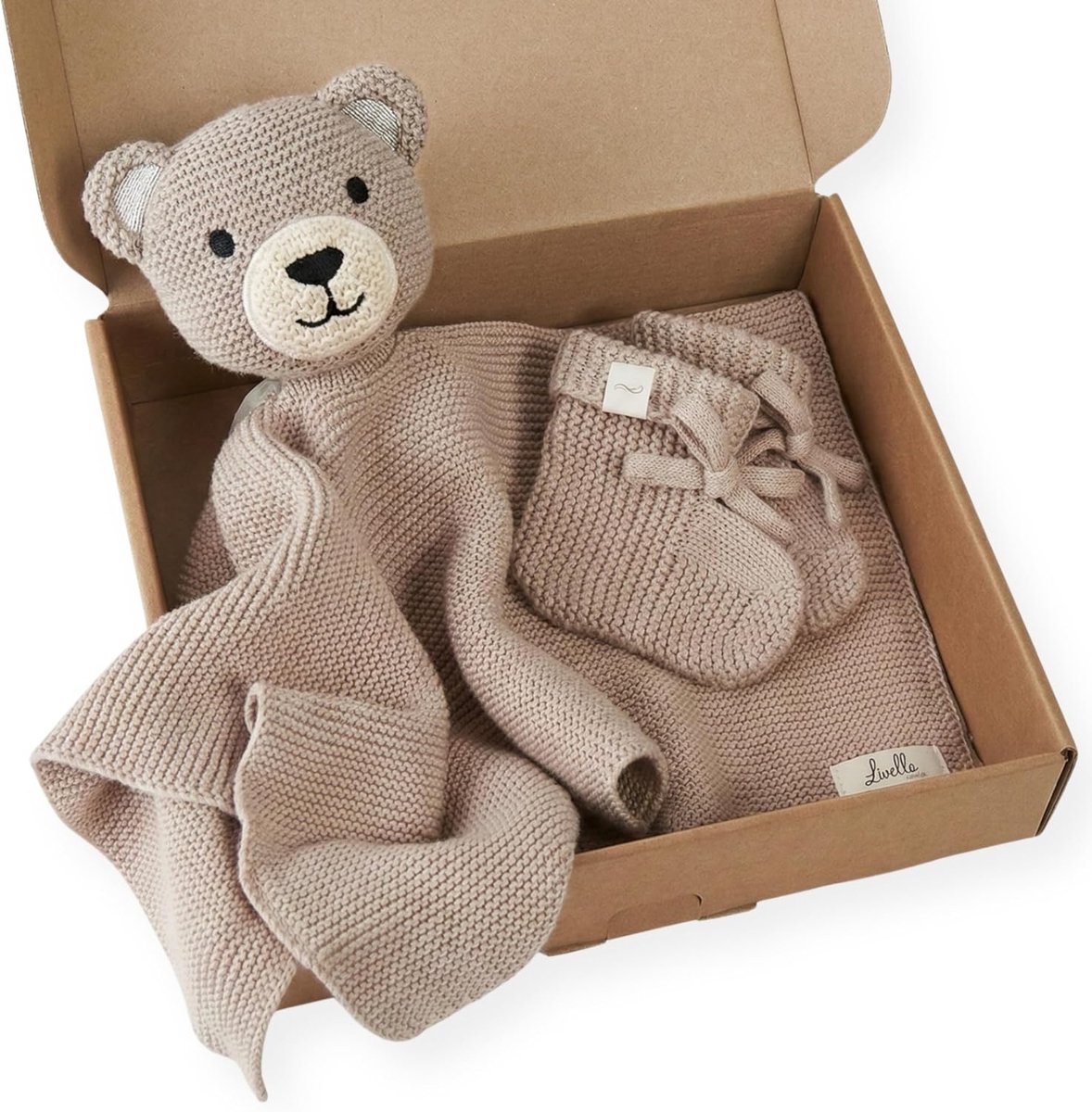 SnelShoppen - Knuffeldoek Beer met Sokken in Bruin, Biologisch Katoen, Ademend, Oeko-Tex® & GOTS-gecertificeerd, 40x40 cm, Fluweelzacht, Perfect voor