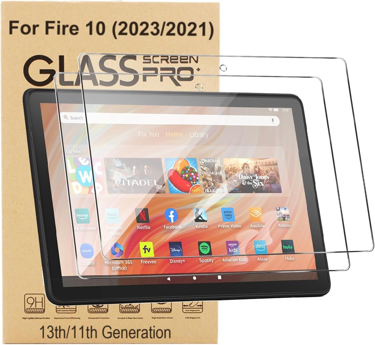 SnelShoppen - Tempered Glass Screen Protector 10.1 Inch Tablet 2023 Model, 9H Hardheid, Anti-Scratch, 2 Pack, Geschikt voor Kids, Hoge Definitie, Perf