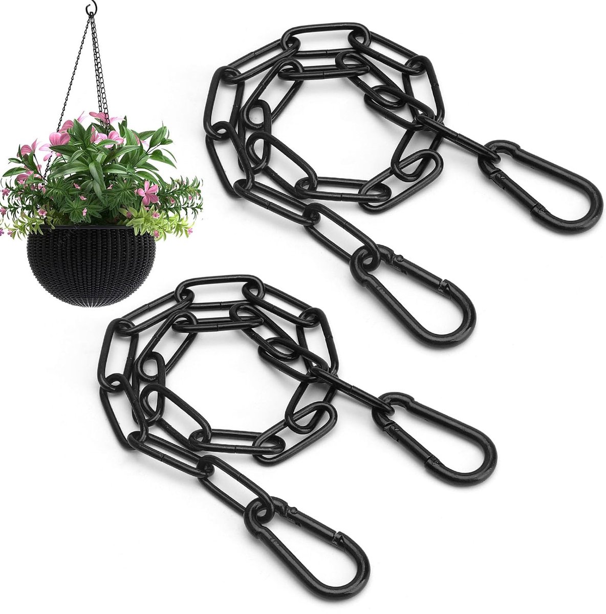 SnelShoppen - 2x RVS Zwarte Ketting met Karabijnhaak 0.5m - Duurzame Stalen Hangketting voor Tuin, Decoratie, Poorten en Bloempotten