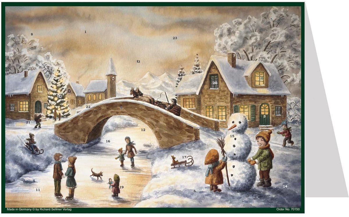 SnelShoppen - Postkarten-Adventskalender 'An der Brücke' - Papier Adventskalender voor Feestdagen, 24 Postkaarten, Creatief en Decoratief, Perfect voo