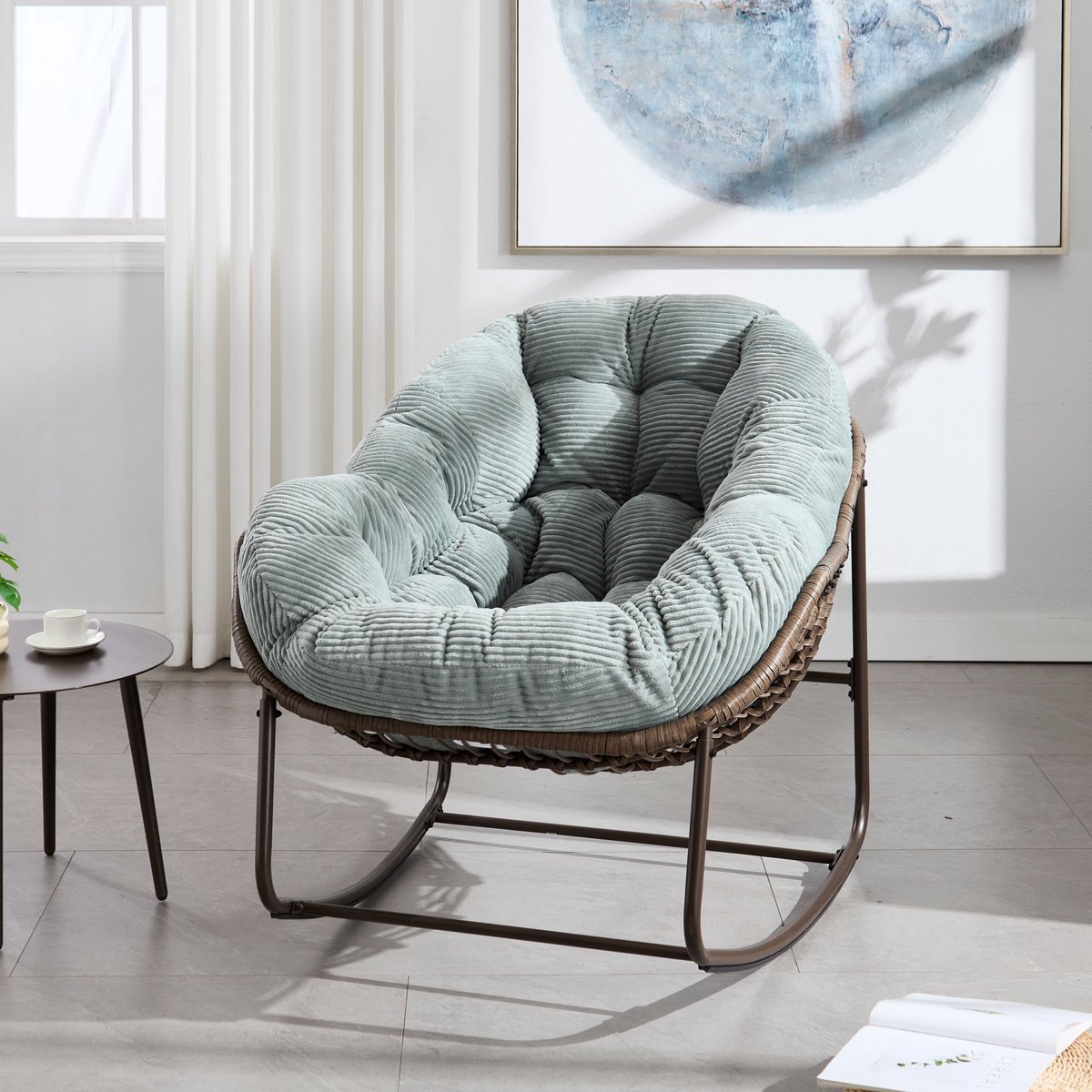 Intebiki fauteuil - schommelstoel tuin buiten - loungestoel - rotan tuinstoel - geschikt voor balkons, gangen, tuinen, achtertuinen en patio's - groen