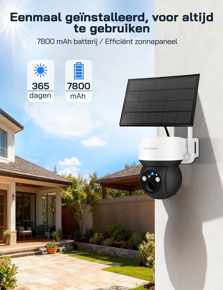 SnelShoppen - 4G Beveiligingscamera zonder WiFi, Draadloze Buiten Camera met SIM Kaart, Zonne-energie, Nachtzicht, 2.5K HD, 32GB SD Kaart, 2-weg Audio