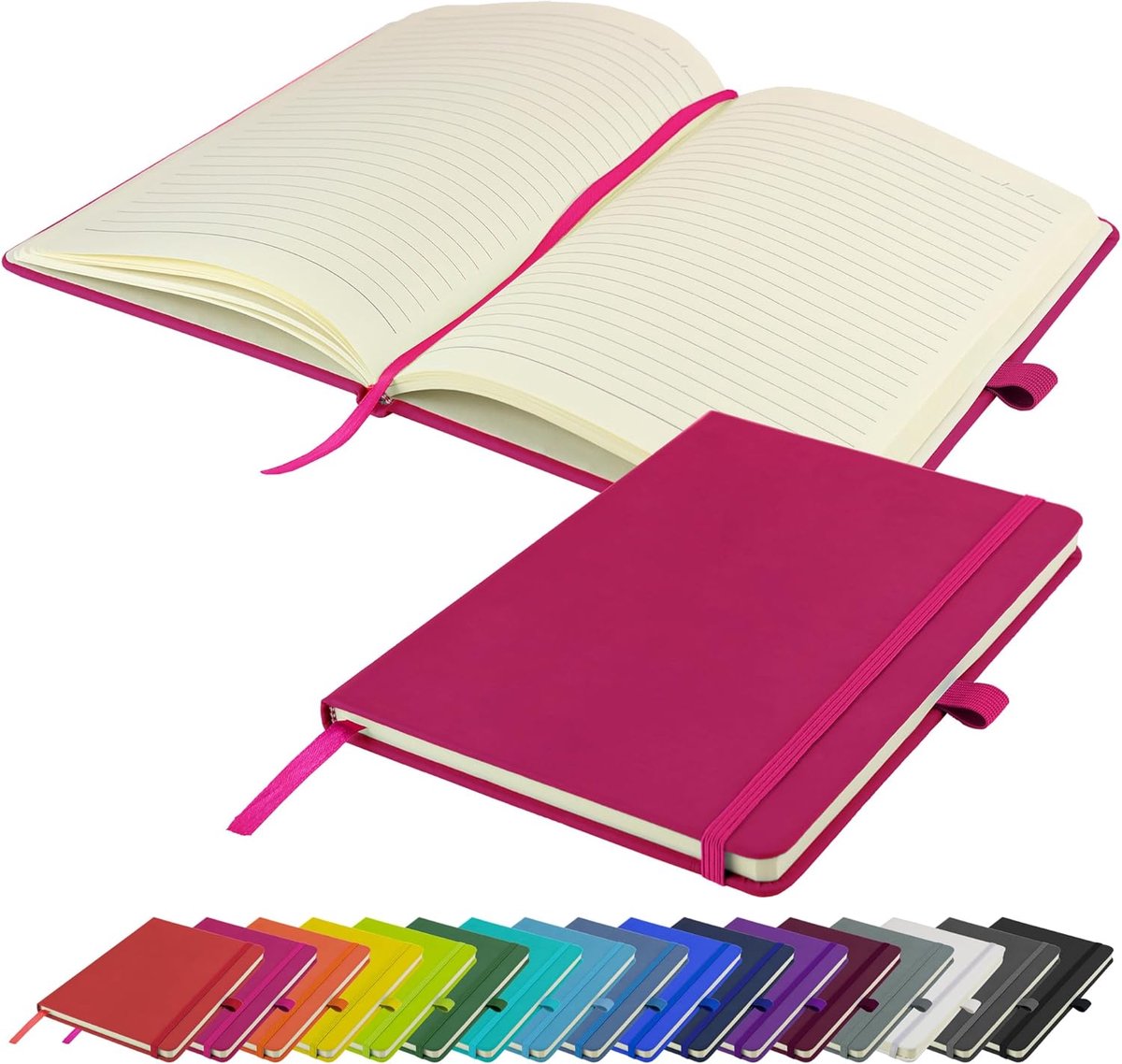 SnelShoppen - Premium A5 Notitieboek Lijn Notitieboekje Hardback Notepad Met Penlus Elastische Ribbon Roze 160 Pagina's