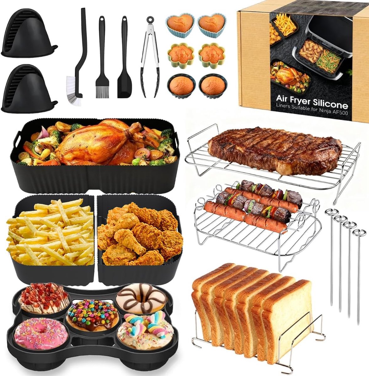 SnelShoppen Air Fryer Accessoires voor Dubbele Zone 10.4L en 5.2L Silicone Mallen Perfect voor Ninja Foodi en Airfryer Keuken Must-Have