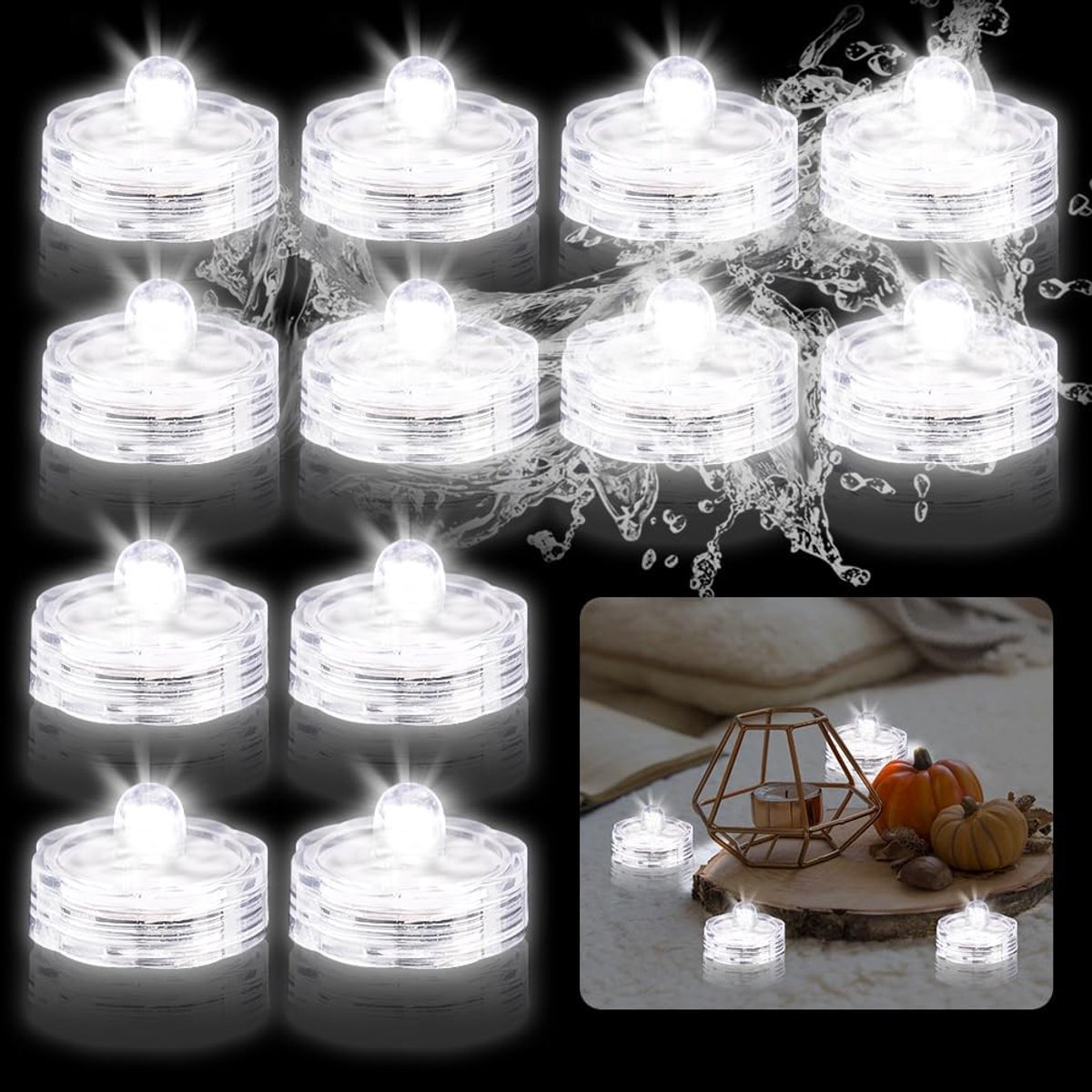 SnelShoppen - Flameless LED Candles Tea Lights Pack van 12 Mini Batterij Onderwater Lichten Waterproof LED Vijver Lichten Decoratieve Lichten voor Fee