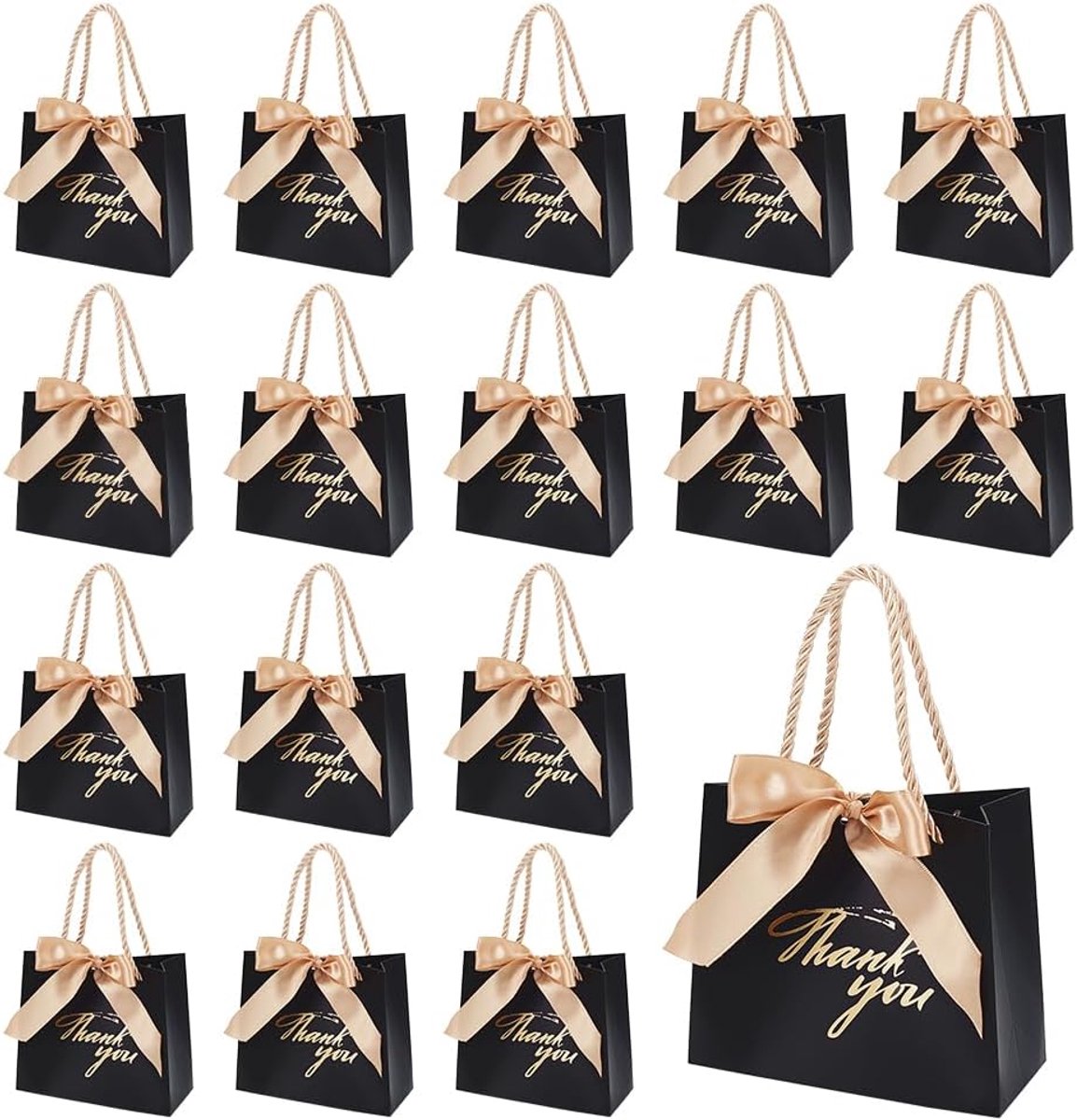 SnelShoppen - 24 Stuks Cadeautassen Zwart Papier Met Ribbontje - Bedank Tassen Voor Verjaardagsfeestjes, Zakelijke Aankopen, 14x10cm