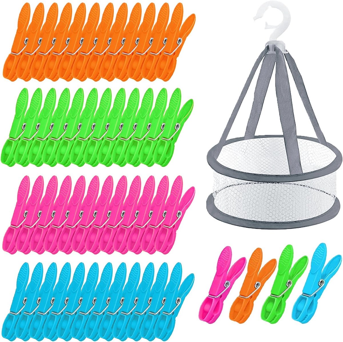 SnelShoppen - 48-delige wasknijpers met opbergmand - Kleur: multicolor - Ideaal voor de was, tuin, camping, kinderen en dagelijks gebruik