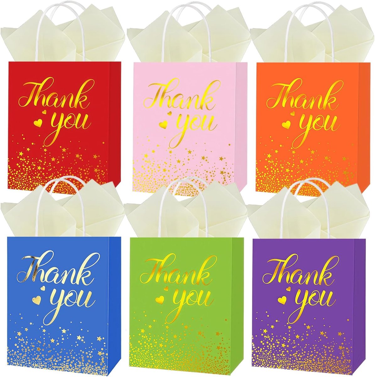 SnelShoppen - 6 Pack Gift Bags - Luxe Papieren Cadeautassen met Handvatten - 22x16x8 cm - Verjaardagscadeau Set met Tissuepapier en 3 Wenskaarten - Pe