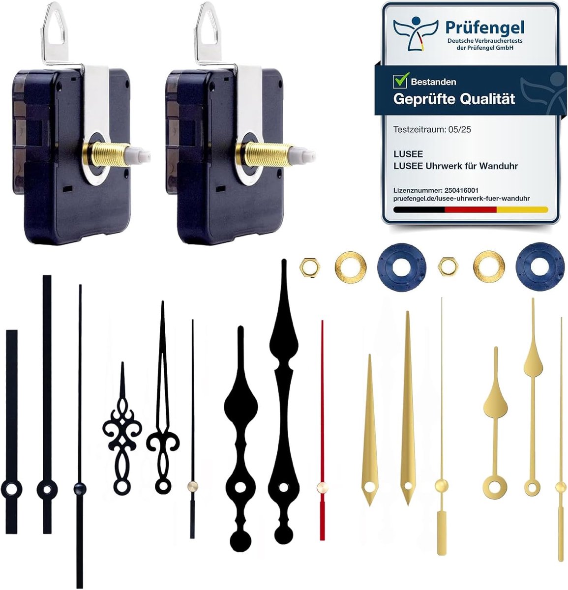SnelShoppen - 2 Pcs Stille Wandklok Mechanisme met 5 Wijzers, Quartz Uurwerk Vervanging, Lange en Korte As, Goud, Voor Klok Reparatie en Creatie