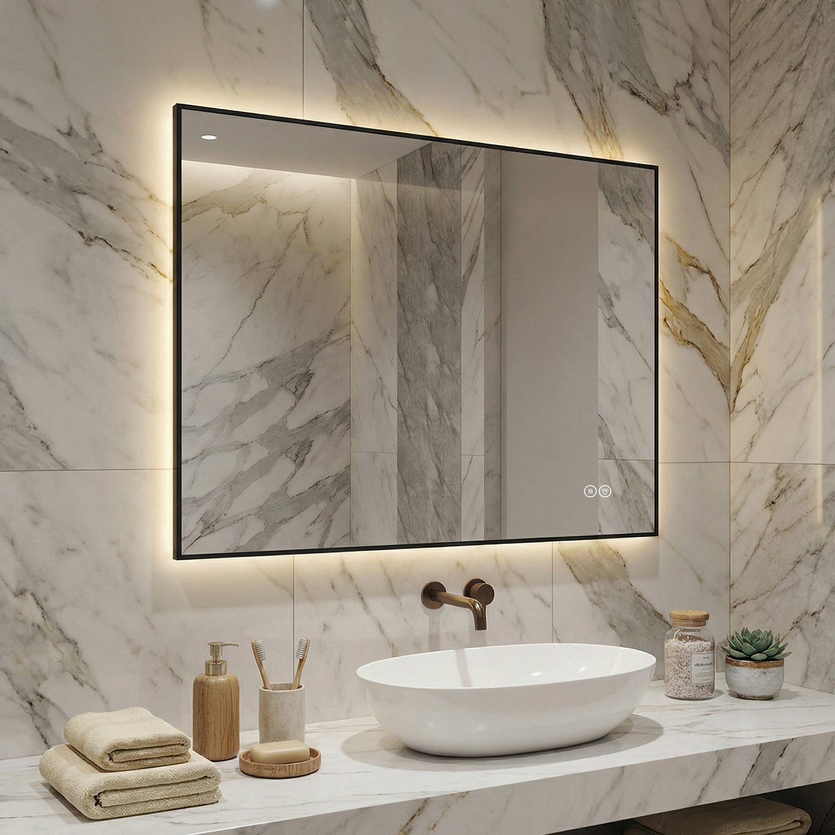 MIVRAY Wandspiegel - LED Achterverlichting En Anti Condens - 60x80 cm - Aluminium En Glas - Zilver - Voor Badkamer Met Geheugenfunctie Silver