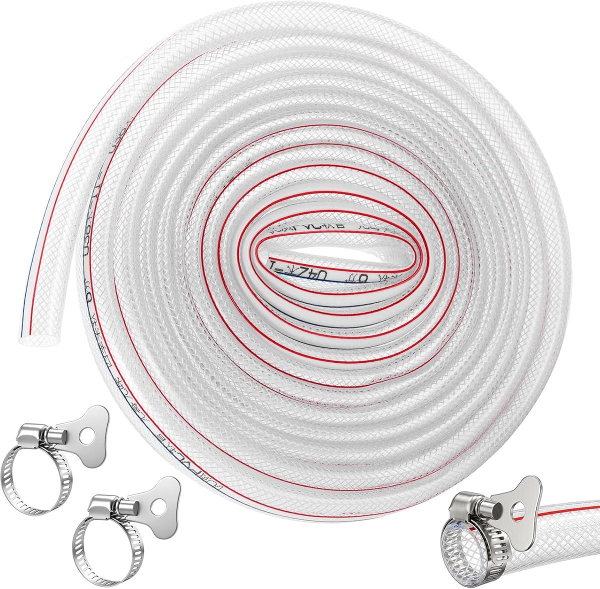 SnelShoppen - Suction Hose 5m met Metalen Klemmen, 19mm Diameter, Transparante PVC Tuinslang met Weefsel, Flexibele Watertransport Slang voor Tuin en