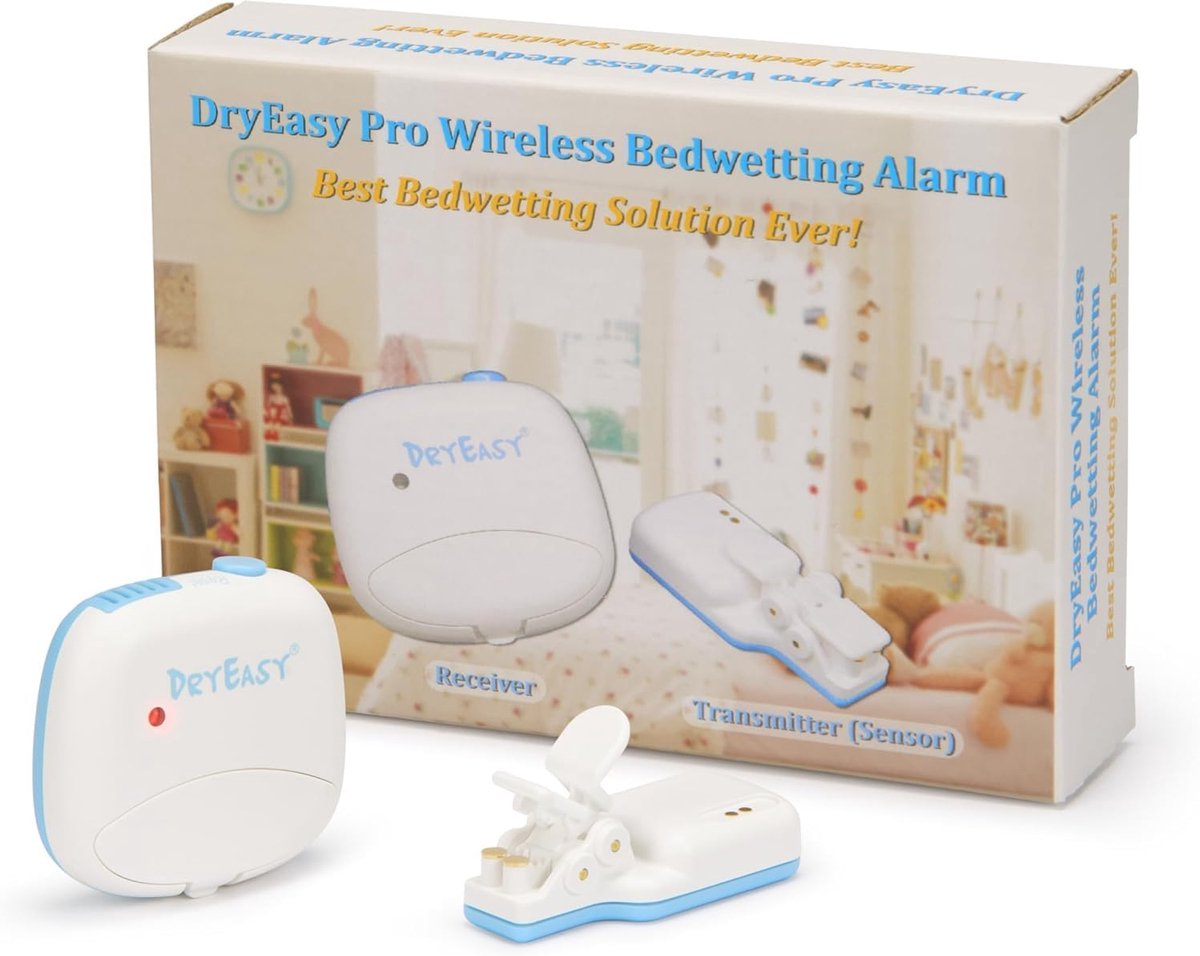 SnelShoppen - DryEasy Pro draadloos bedwet alarm klok met verbeterde sensor, 6 instelbare geluiden, volumeregeling, sterke trilling en compact design