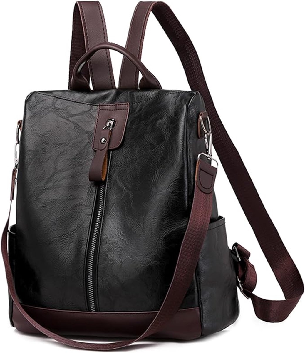Anti-diefstalrugzak voor dames - rugzak dames - rugzak dames leer Reisrugzak - rugzak dames reizen - Ritsopening aan de achterkant - Afneembare riem - Geschikt voor reizen, woon-werkverkeer en campus - 29 x 12 x 30 cm - Zwart