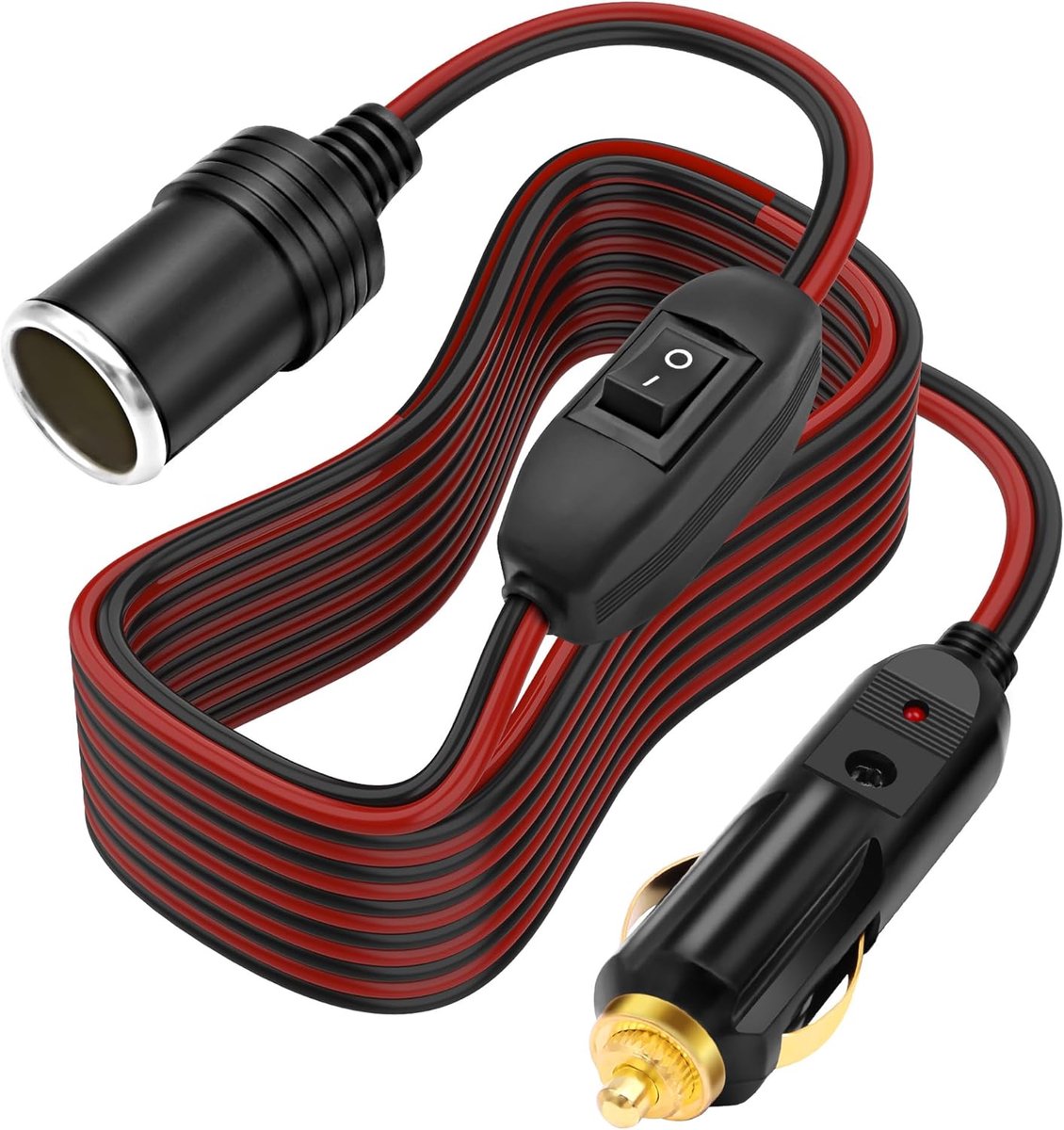 SnelShoppen - Cigarette Lighter Extension Cable 14AWG 12V-24V met ON/OFF Switch - 3M/9.84FT Heavy Duty Auto Accessoire Voor Camping, Auto Elektronica