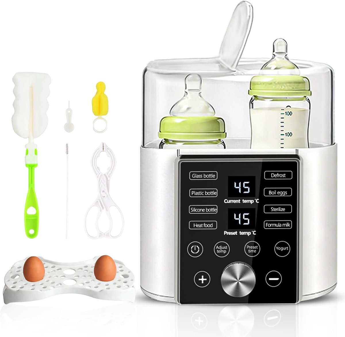 SnelShoppen - 9-in-1 Flessenwarmer voor Baby, Dubbele Flessenwarmer met LCD Display, BPA Vrij, Nauwkeurige Temperatuurregeling, Automatische Uitschake