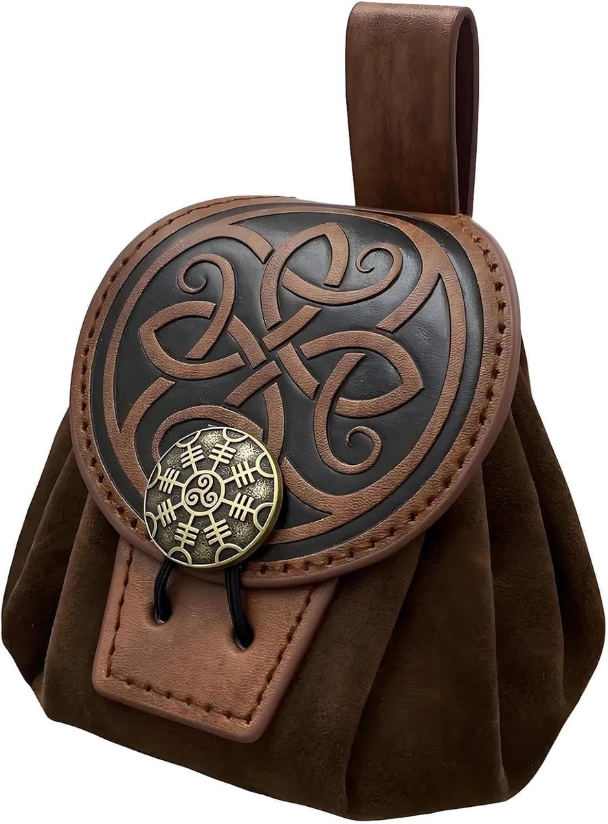 Thijox - Middeleeuwse Retro Heuptas 10x3,5x16 cm, Bruine Leren Heuptas van PU, Draagbaar Zijpakket voor Rollenspel en Renaissance-feesten, Viking-acce