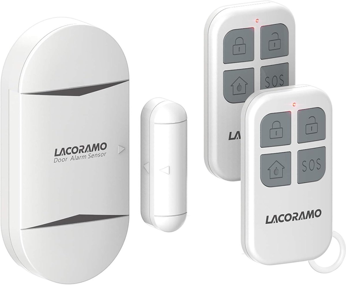 SnelShoppen - Draadloze Deuralarm Sensor met 2 Afstandsbedieningen, 130 dB Veiligheidssysteem, Diefstalbeveiliging voor Kinderen, Ideaal voor Thuis en
